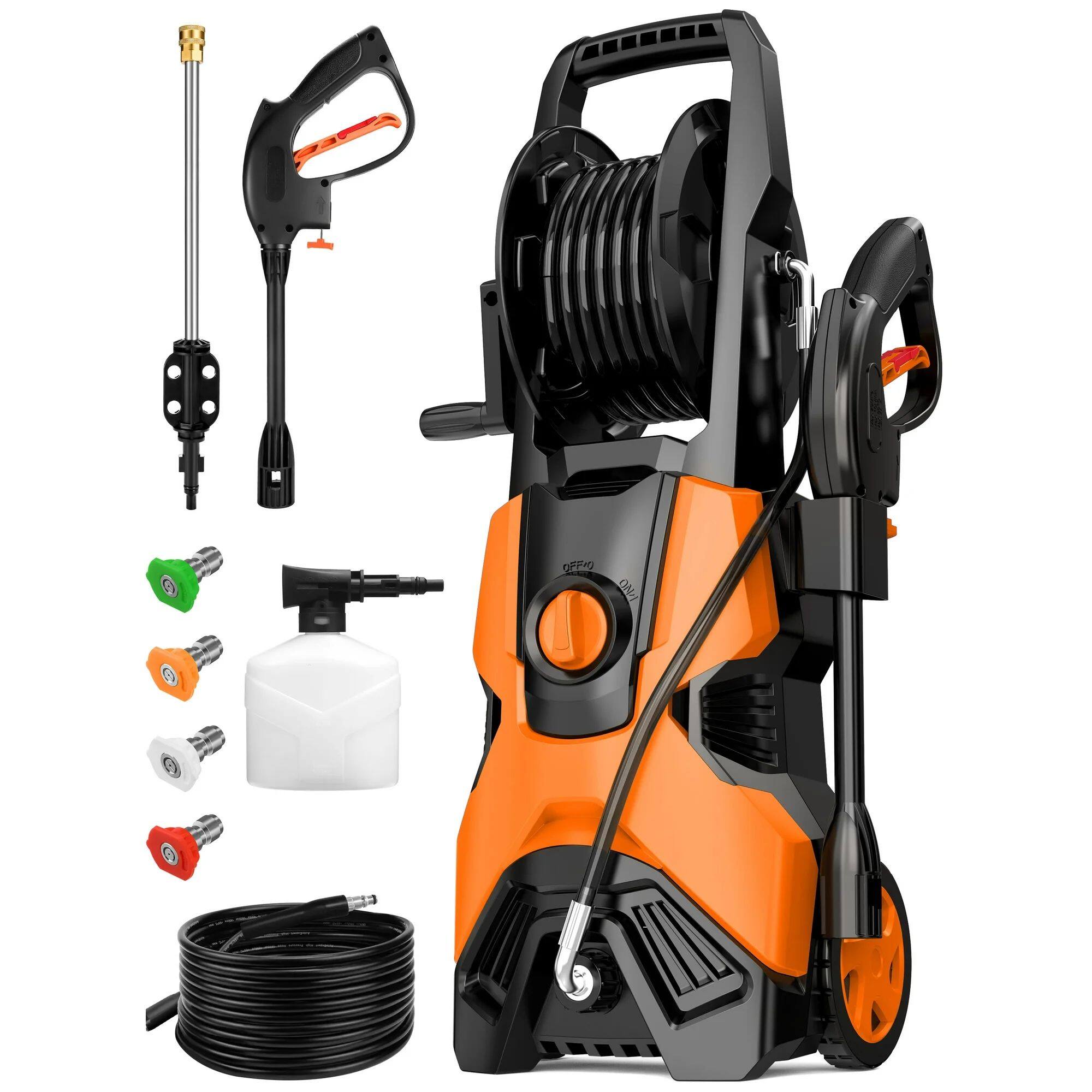 Sugift - 3000PSI Max 2.4 GPM Electric Pressure Washer with 4 Nozzles, Foam Cannon & Spray Gun - Orange