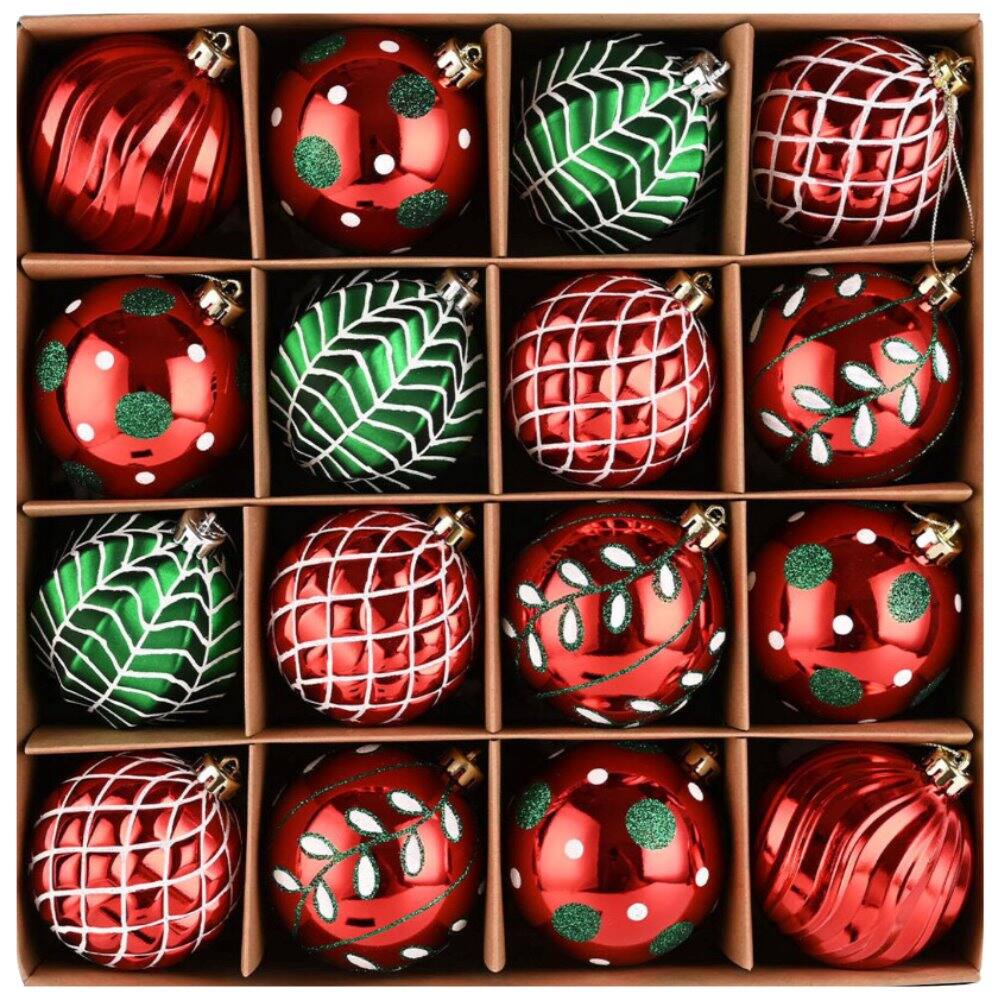 Front. OrnamentallyYou - Festive Christmas Ornament Bundle 16 Red and Green Glittered Baubles - Multi-colored.
