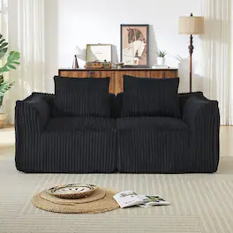 Anysun - 2-Seater Minimalist Corduroy Sofa with Curved Lines & Horn-Shaped Throw Pillows – Ergonomic Modular Cloud Sofa - Black