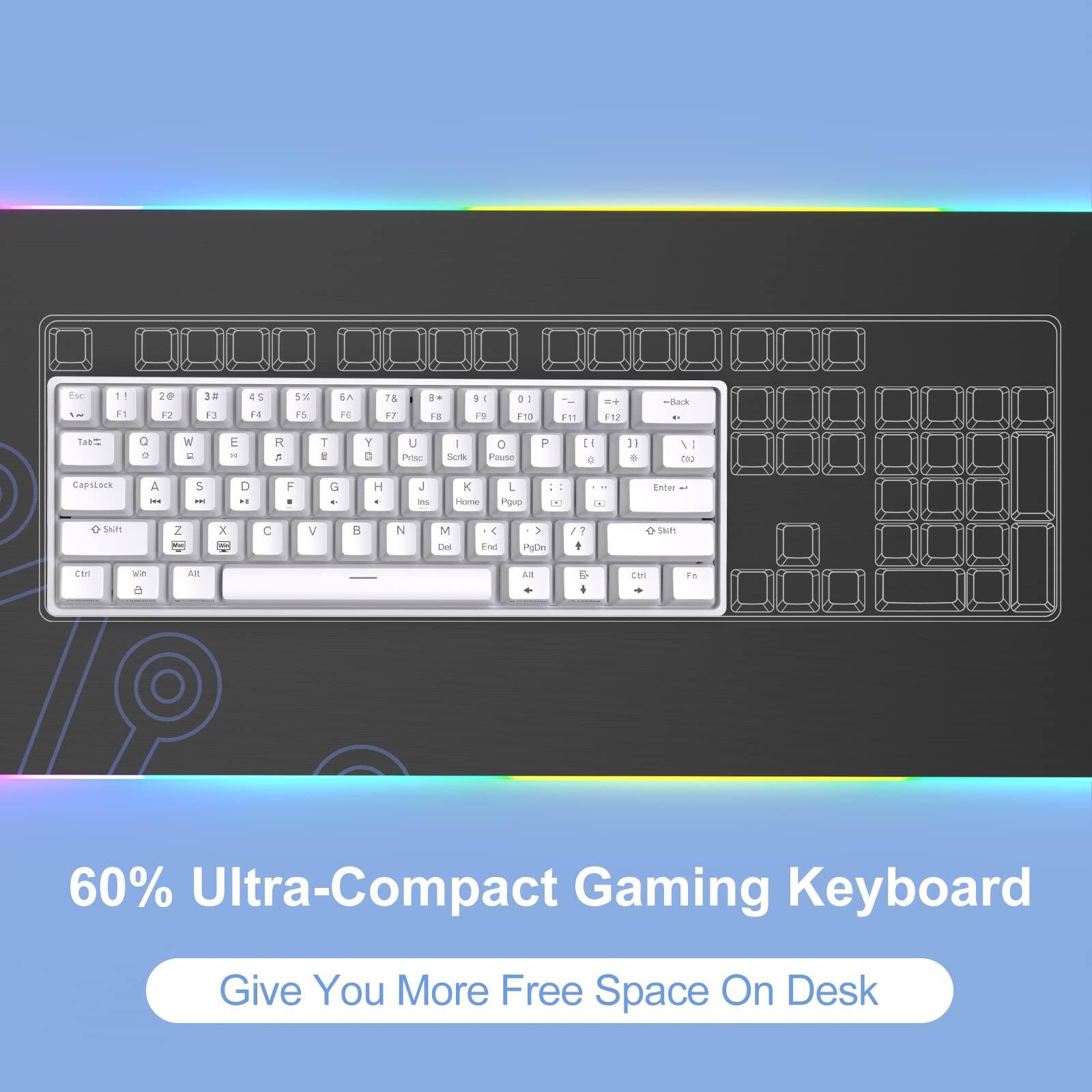 60% Ultra-Compact Gaming Keyboard  
Give You More Free Space On Desk