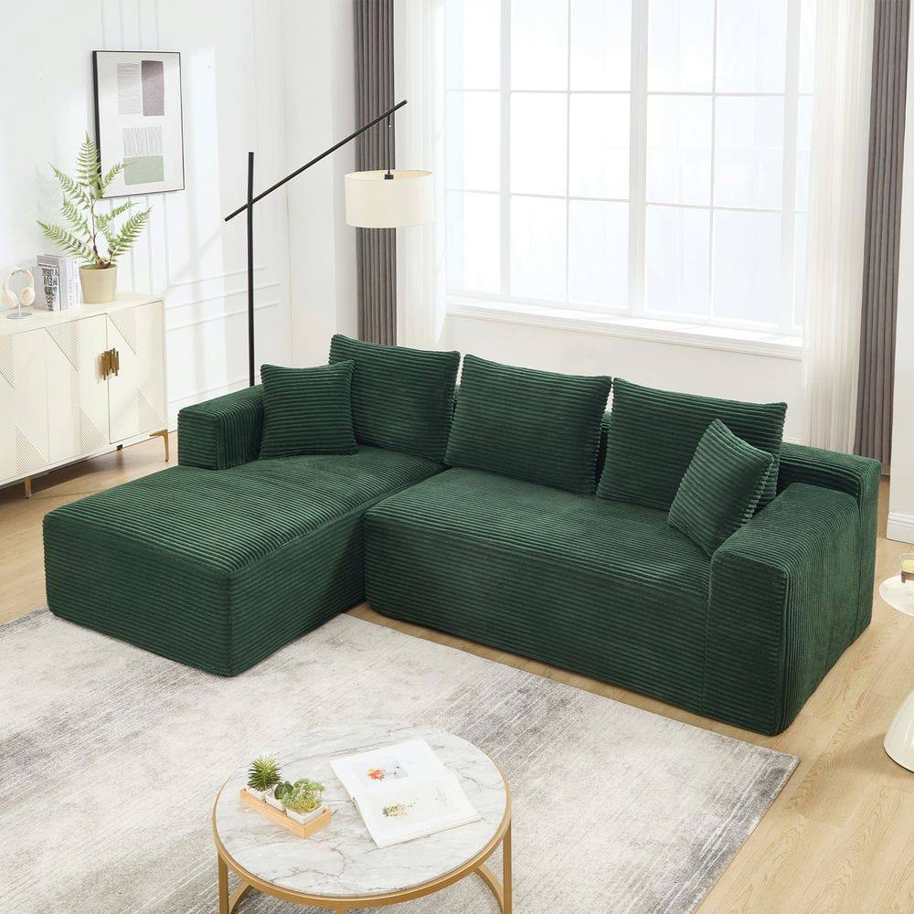 Front. Kadyn - 2-Seat Modular Sectional Sofa with Left-Facing Chaise, Cloud Couch Design Featuring Memory Foam Comfort, Green - Green.