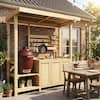 Front. Famapy - 100% Cedar Outdoor Grill Prep Station with Awning - BBQ Worktable with Storage for Big Egg Grill, Patio - Wood.
