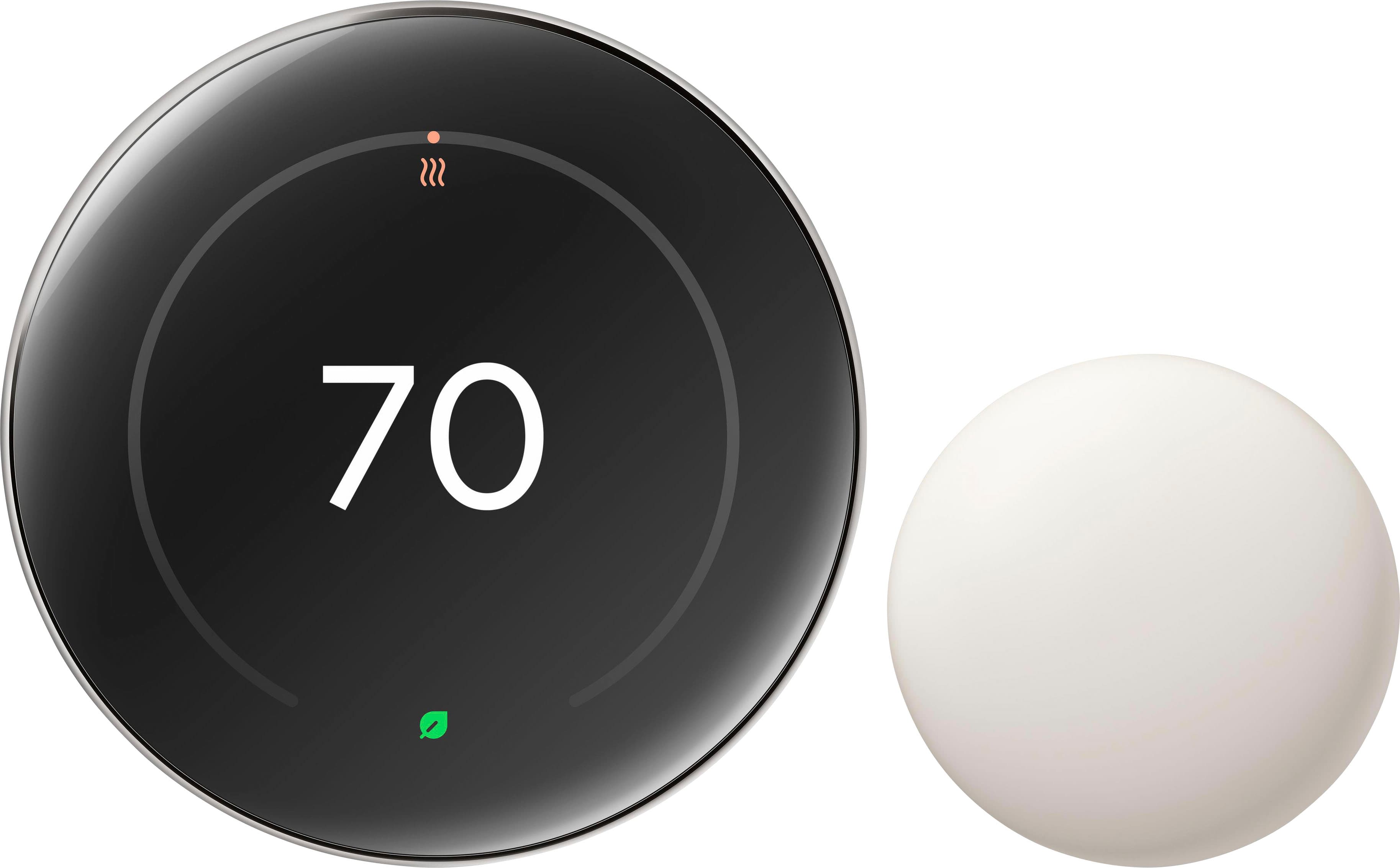 Google - Nest Learning Thermostat (4th gen) with Nest Temperature Sensor (2nd gen) - Polished Silver - Front_Zoom