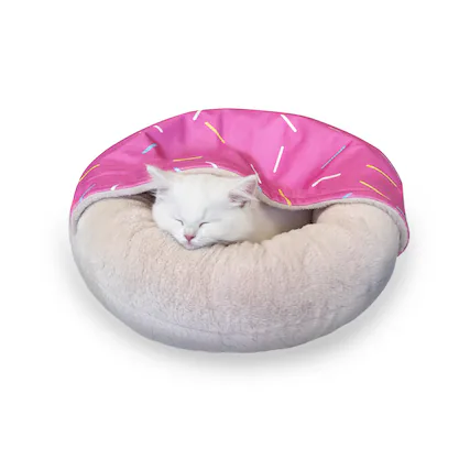 Front. PawsPik - PawsPik Orthopedic Memory Foam Donut-Themed Plush Bolster Cat & Dog Bed & Removable Cover, Medium, Strawberry - Strawberry.