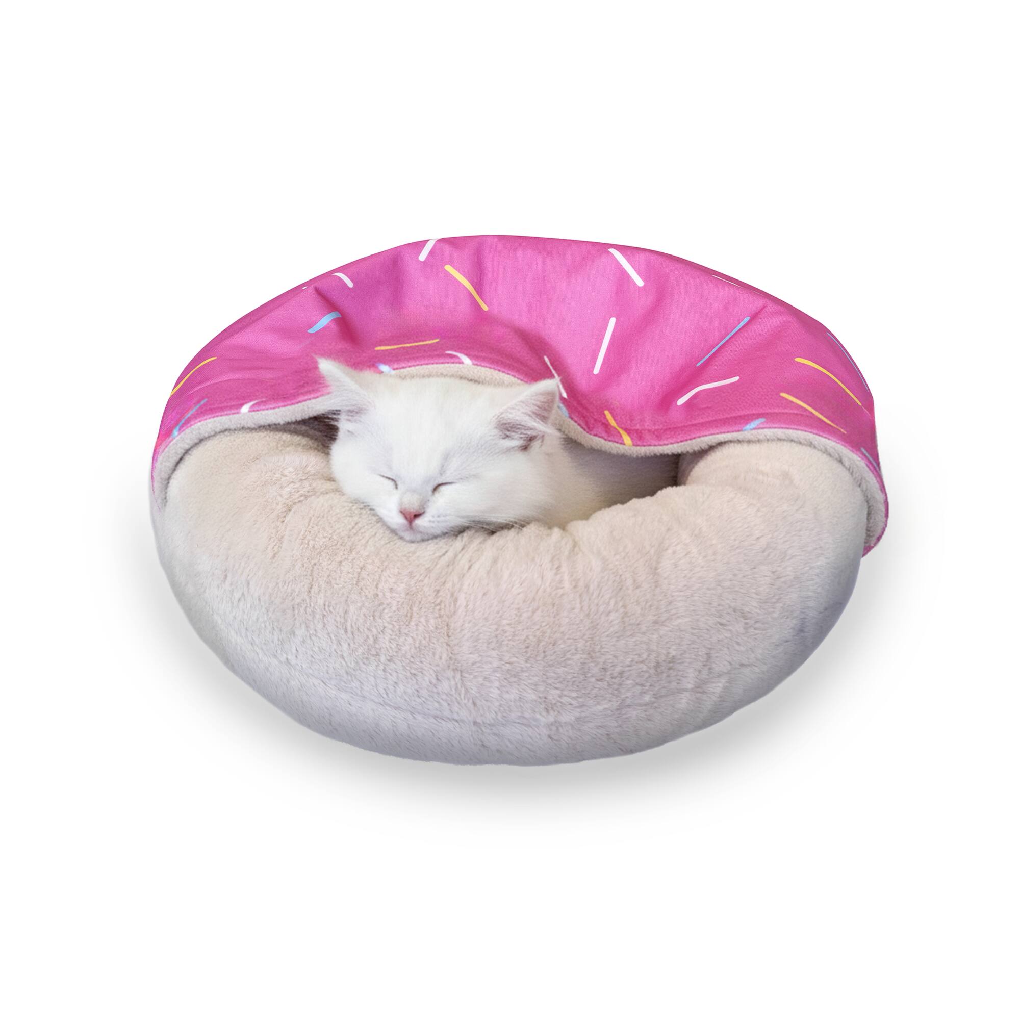 Front. PawsPik - PawsPik Orthopedic Memory Foam Donut-Themed Plush Bolster Cat & Dog Bed & Removable Cover, Medium, Strawberry - Strawberry.