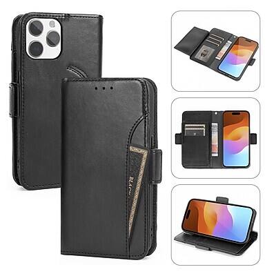 Alt View 8. SaharaCase - SaharaCase Genuine Leather Wallet Case, Tempered Glass Screen, Camera Protector for iPhone 15 Pro Max - Black.