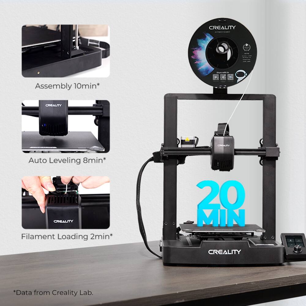 CREALITY Assembly 10min*  
CREALITY Auto Leveling 8min*  
CREALITY Filament Loading 2min*  
20 MIN  
*Data from Creality Lab.