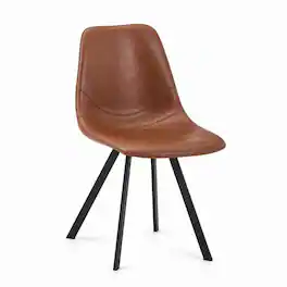 LeisureMod - Markley Modern Upholstered Distressed Leather Dining Chair, Iron Legs, Ergonomic for Kitchen & Home Office - Light Brown