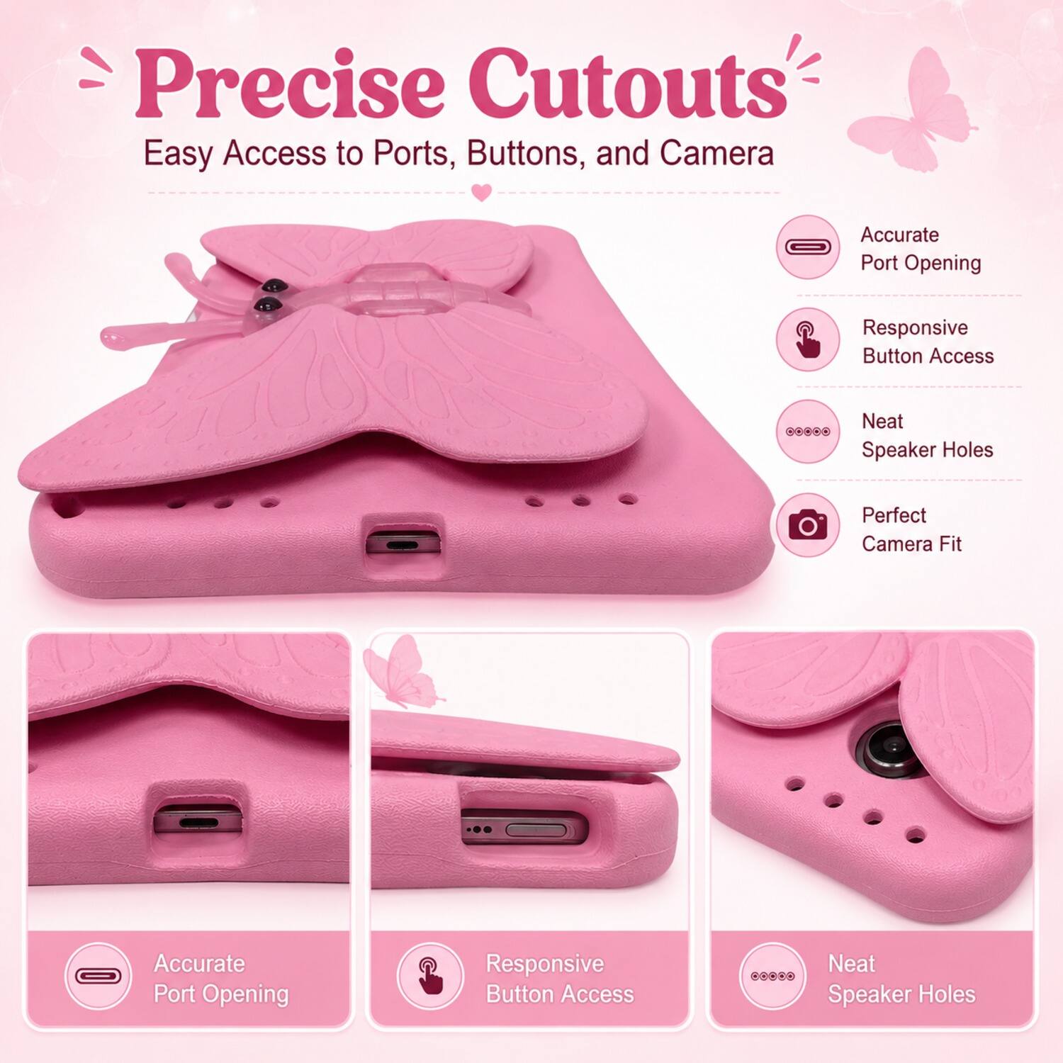 Precise Cutouts  
Easy Access to Ports, Buttons, and Camera  
Accurate Port Opening  
Responsive Button Access  
Neat Speaker Holes  
Perfect Camera Fit