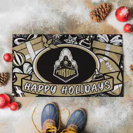 Evergreen Enterprises - Purdue Boilermakers 28" x 16" Happy Holidays Christmas Turf Door Mat - Multicolor