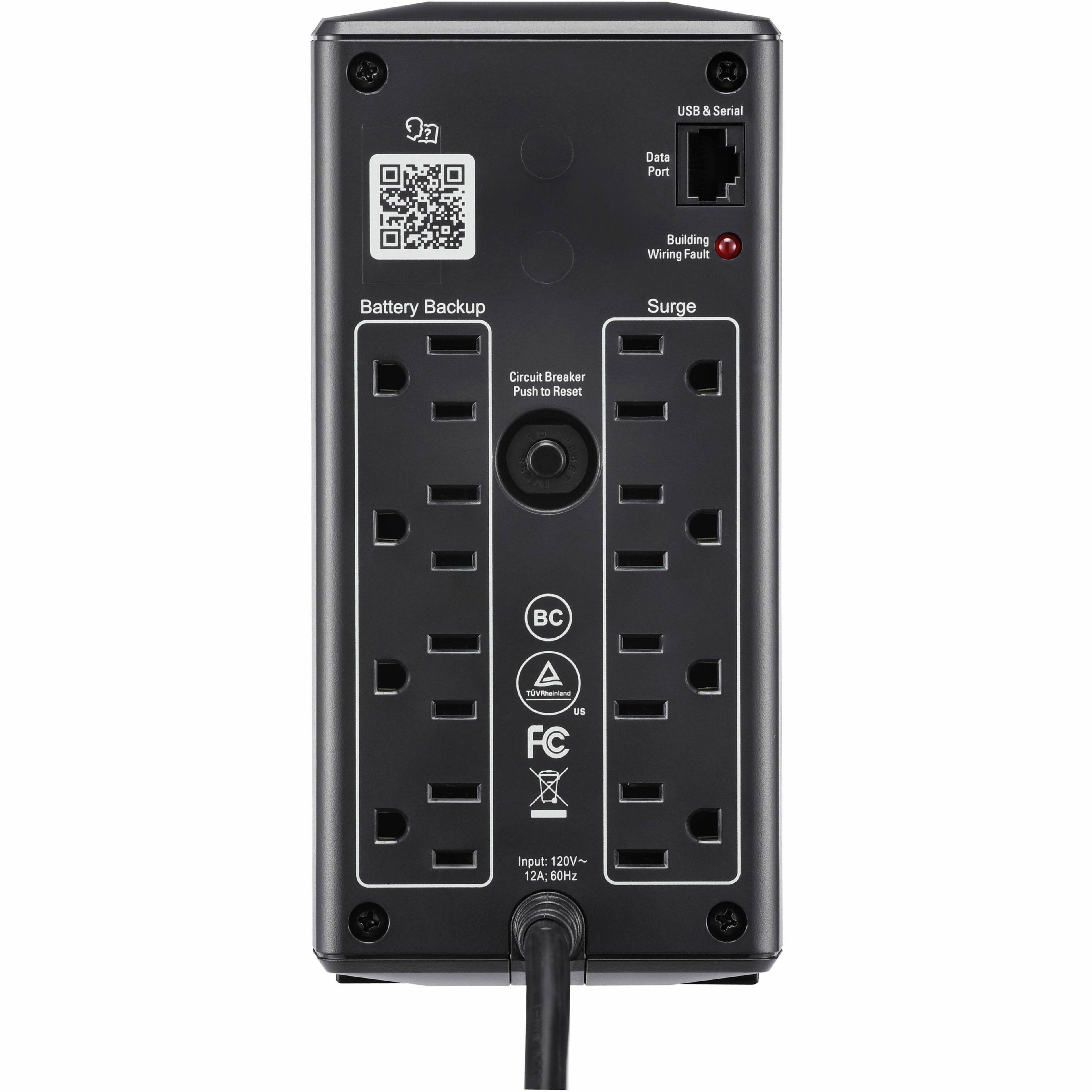 Alt View 11. APC - Back-UPS Pro, 1050VA/600W, Tower, 8 Outlets, LCD Display, USB-C + USB-A ports - Black.