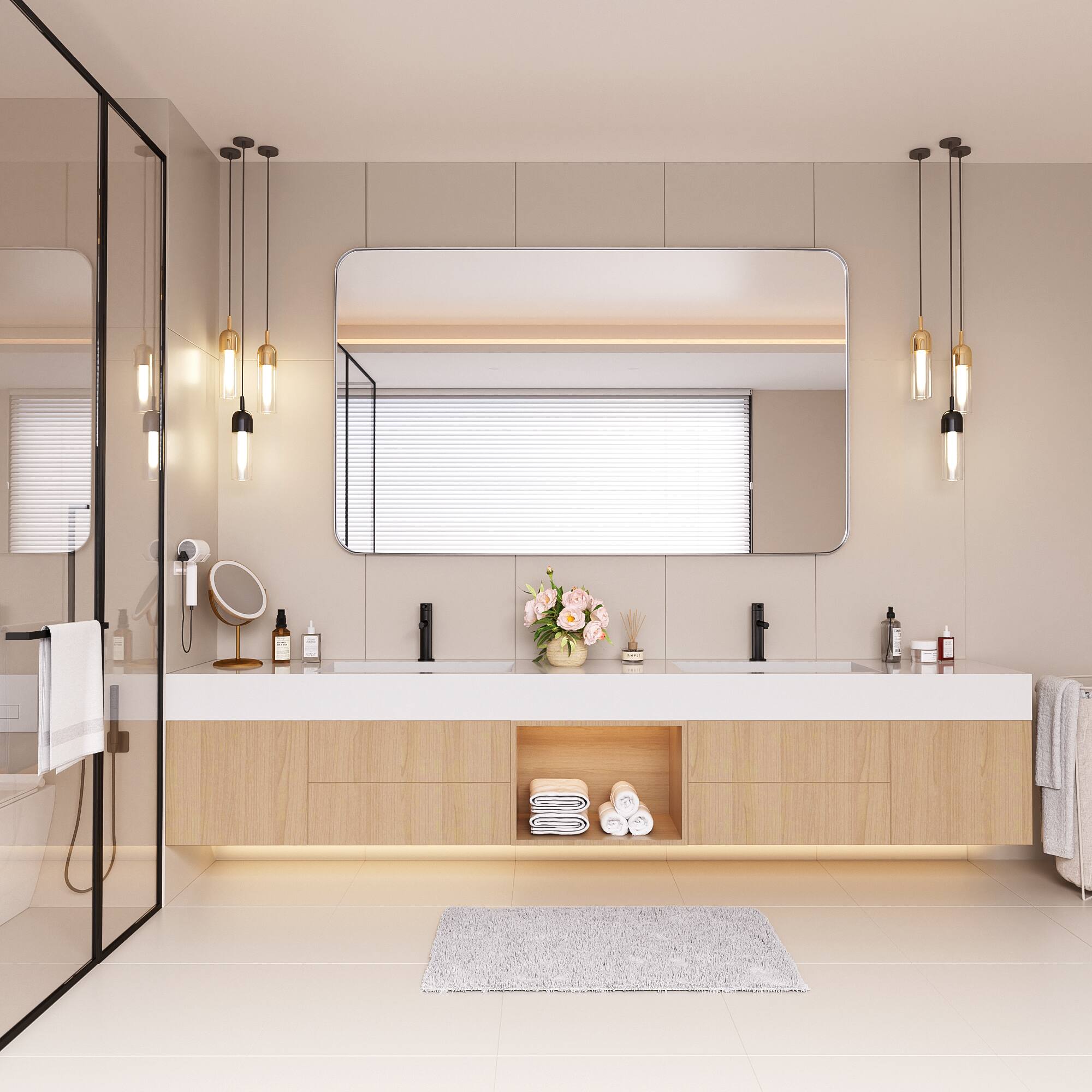 LOVMOR Tempered Glass Rounded Rectangle Framed Wall Mounted Bathroom ...