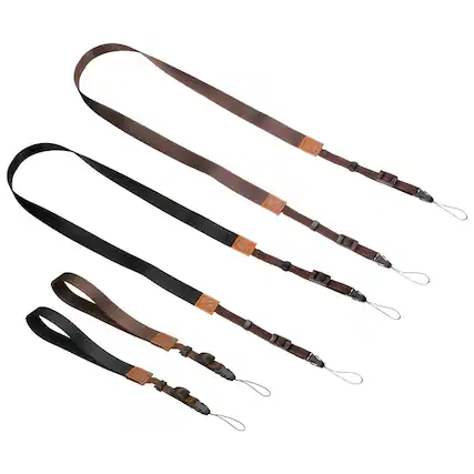 Front. Unique Bargains - 1Set Camera Strap, Safety Adjustable Shoulder Sling Neck Strap with Hand Wrist Lanyard for DSLR - Black Brown.