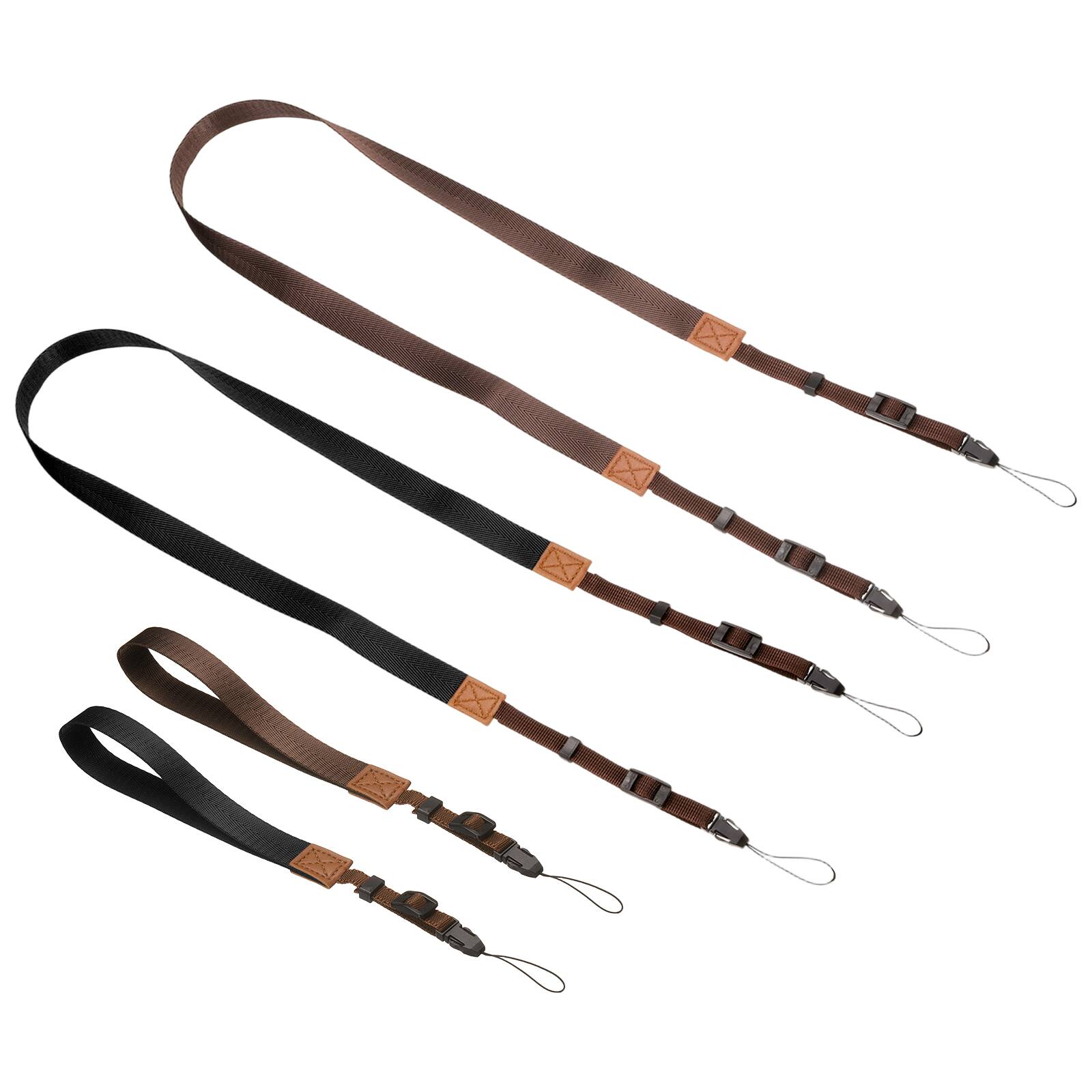 Front. Unique Bargains - 1Set Camera Strap, Safety Adjustable Shoulder Sling Neck Strap with Hand Wrist Lanyard for DSLR - Black Brown.