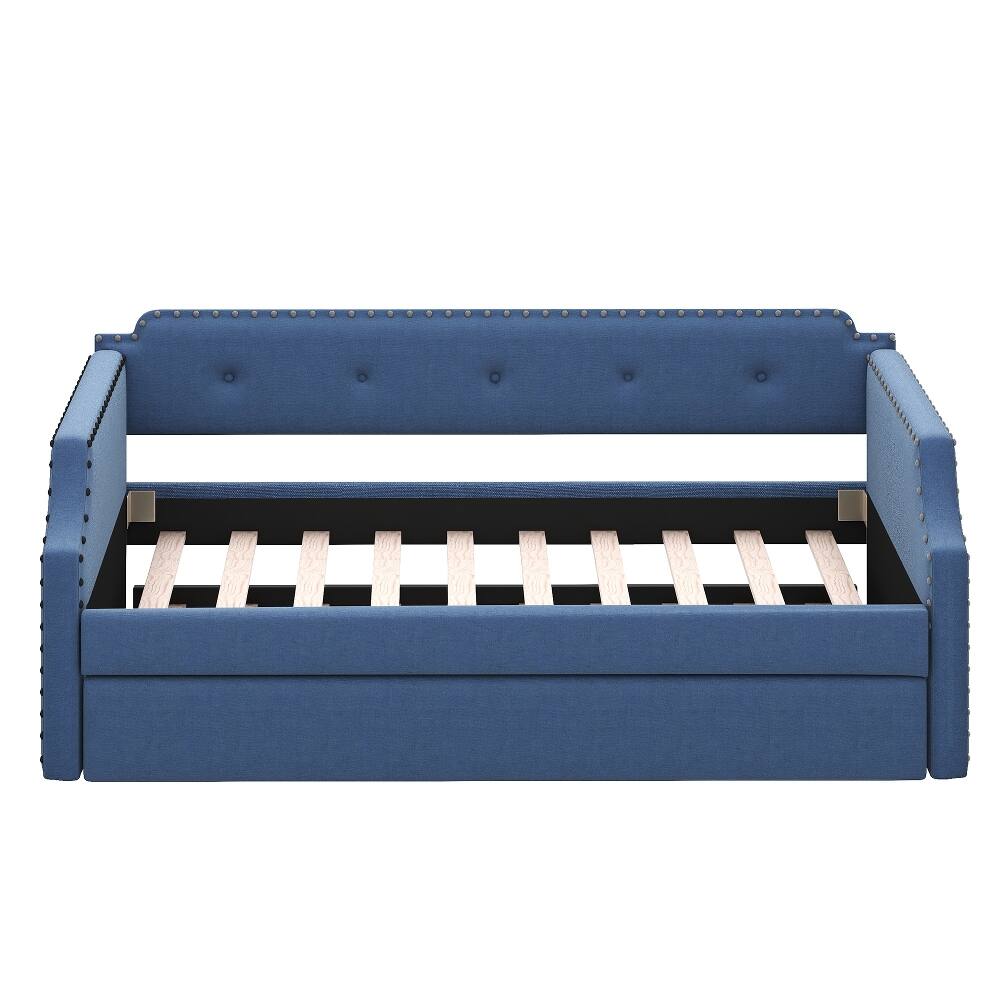 Alt View 7. Loheer - Loheer Twin Upholstered Daybed with Trundle Blue Linen Sofa Bed - Blue.