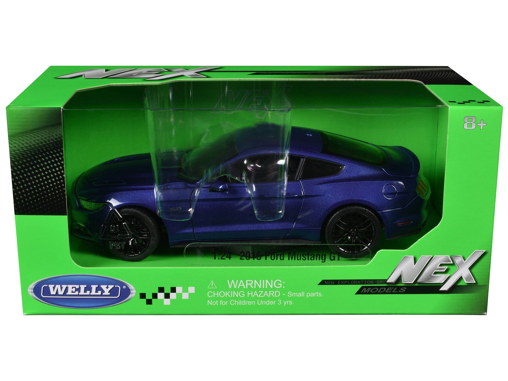 MEL 8+ 50 a WELLY 1:24 2015 Ford Mustang GT  
WARNING: NEW EXPLORATION MODELS OF NEX  
CHOKING HAZARD - Small parts. Not for Children Under 3 yrs.