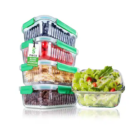 5 PIECE GLASS FOOD STORAGE CONTAINERS SET