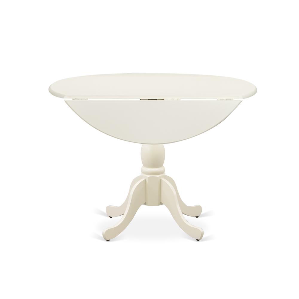 Alt View 1. East West Furniture - Round Wood Table Linen White Color Drops Leave Table Top Surface and Asian Wood Dining Table Pedestal Legs - White.