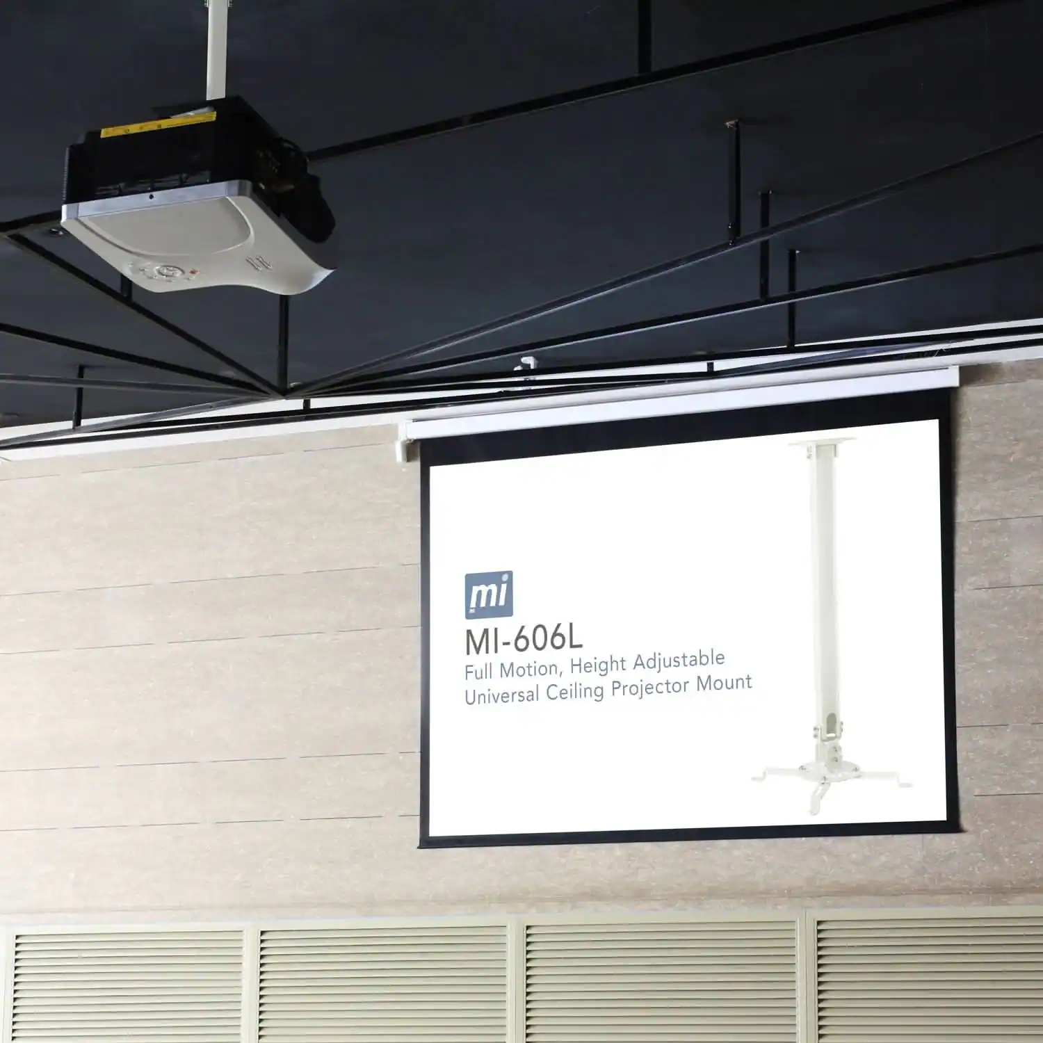 94 mi MI-606L Full Motion, Height Adjustable Projector Mount Universal Ceiling

MI-606L  
Full Motion, Height Adjustable  
Universal Ceiling Projector Mount