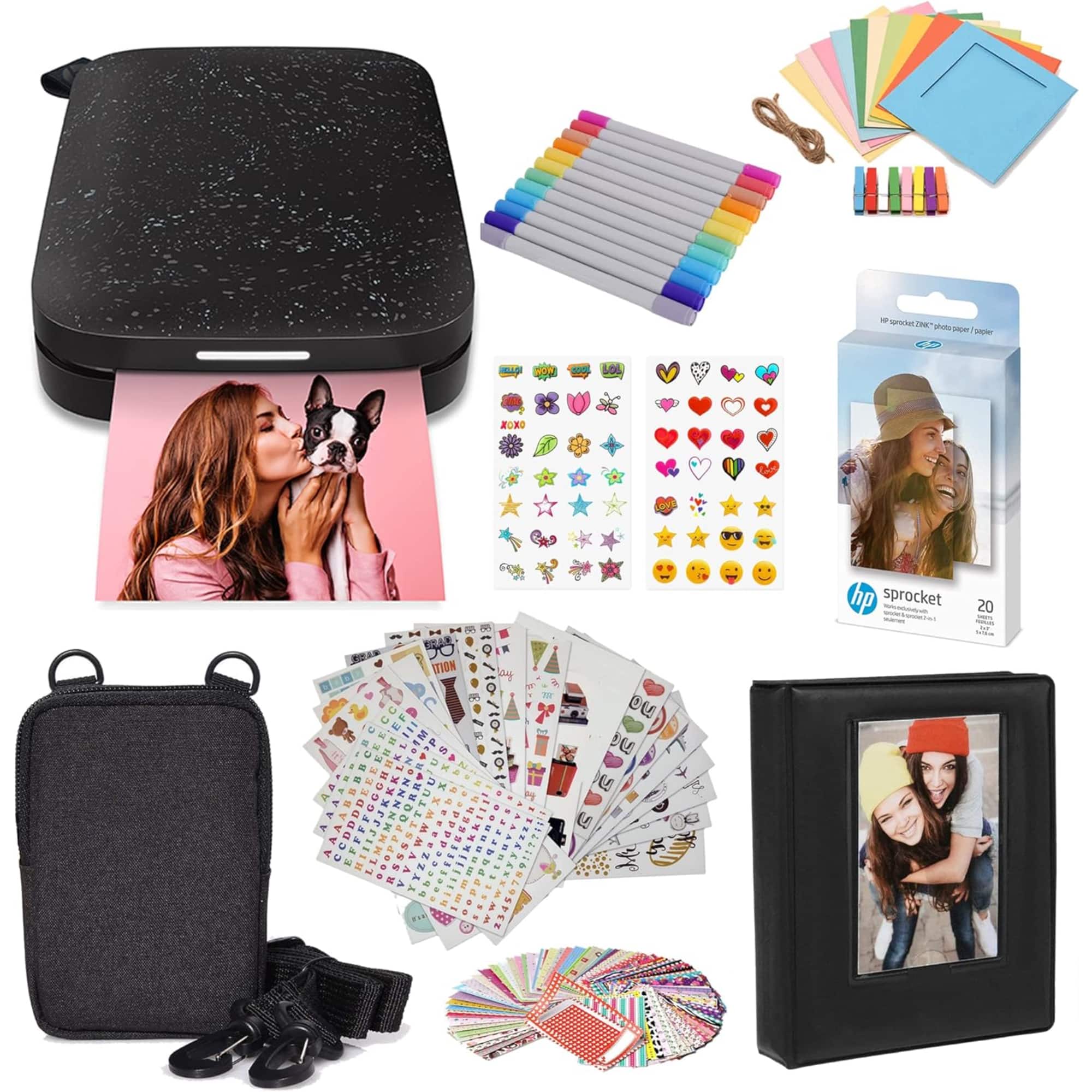 HP - Sprocket Portable 2x3 Instant Photo Printer, Photo Paper & Accesories Starter Bundle - Black Noir