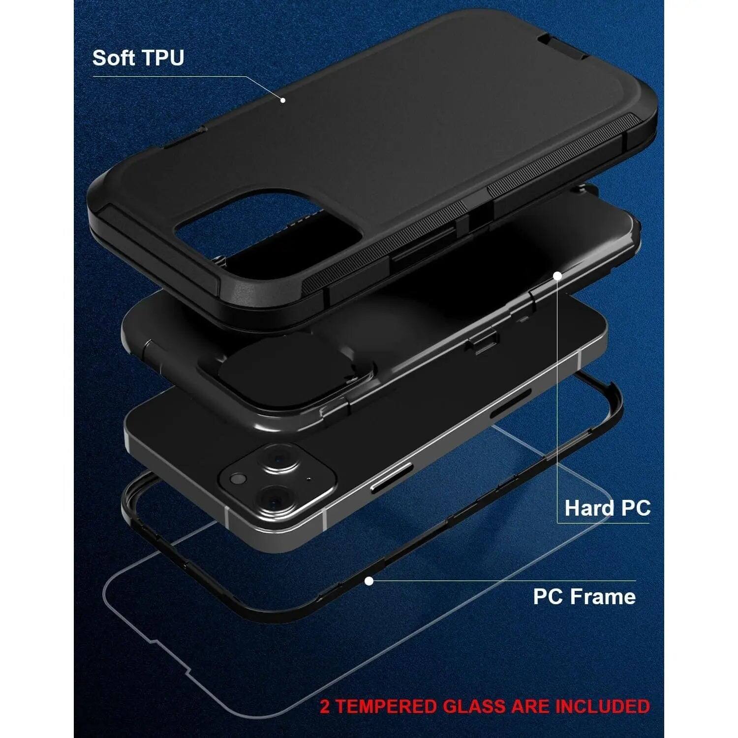 Soft TPU  
Hard PC  
PC Frame  
2 TEMPERED GLASS ARE INCLUDED