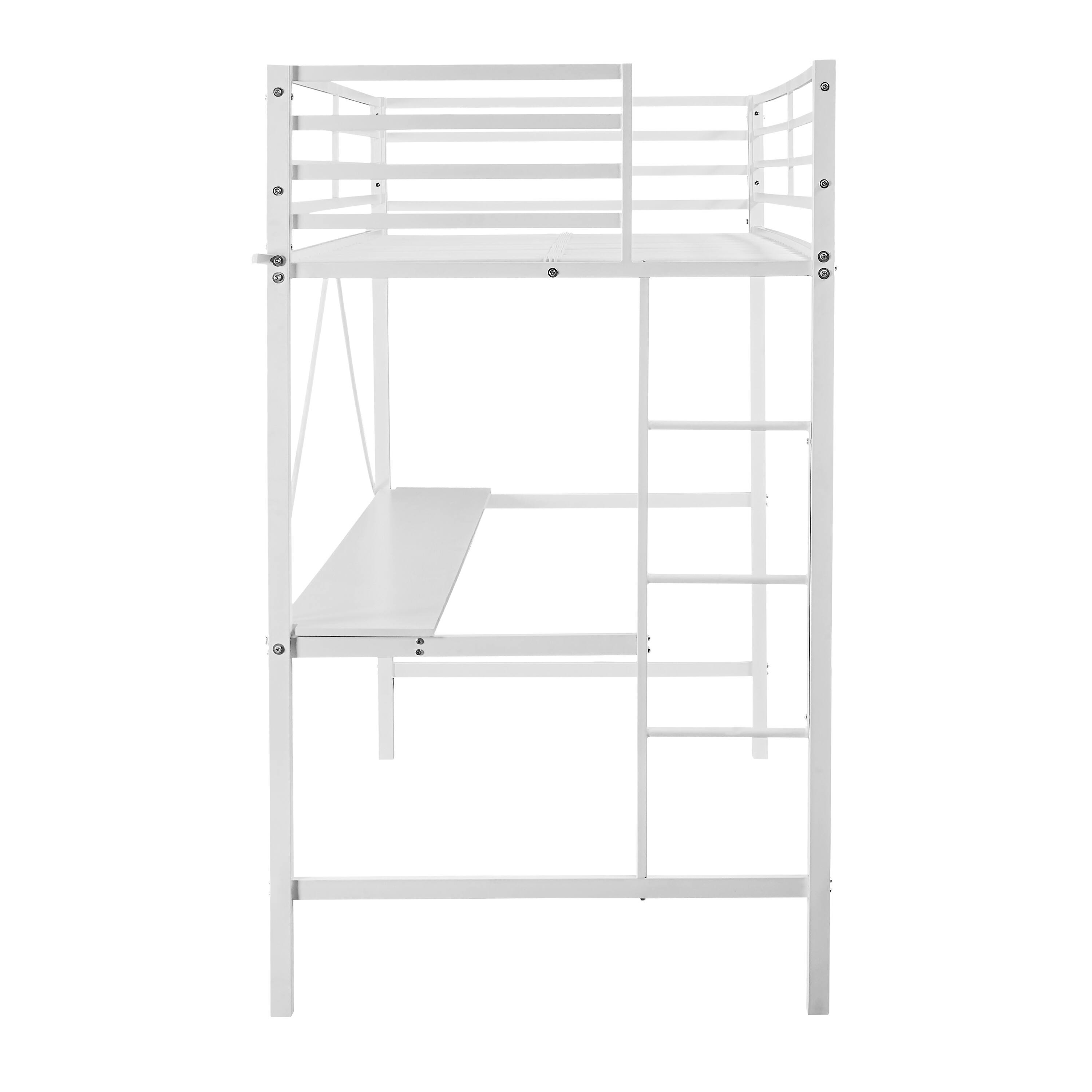 Alt View 8. Emma + Oliver - Jensen Metal Loft Bed Frame with Desk, Protective Guard Rails and Ladder for Kids, Teens and Adults - White.