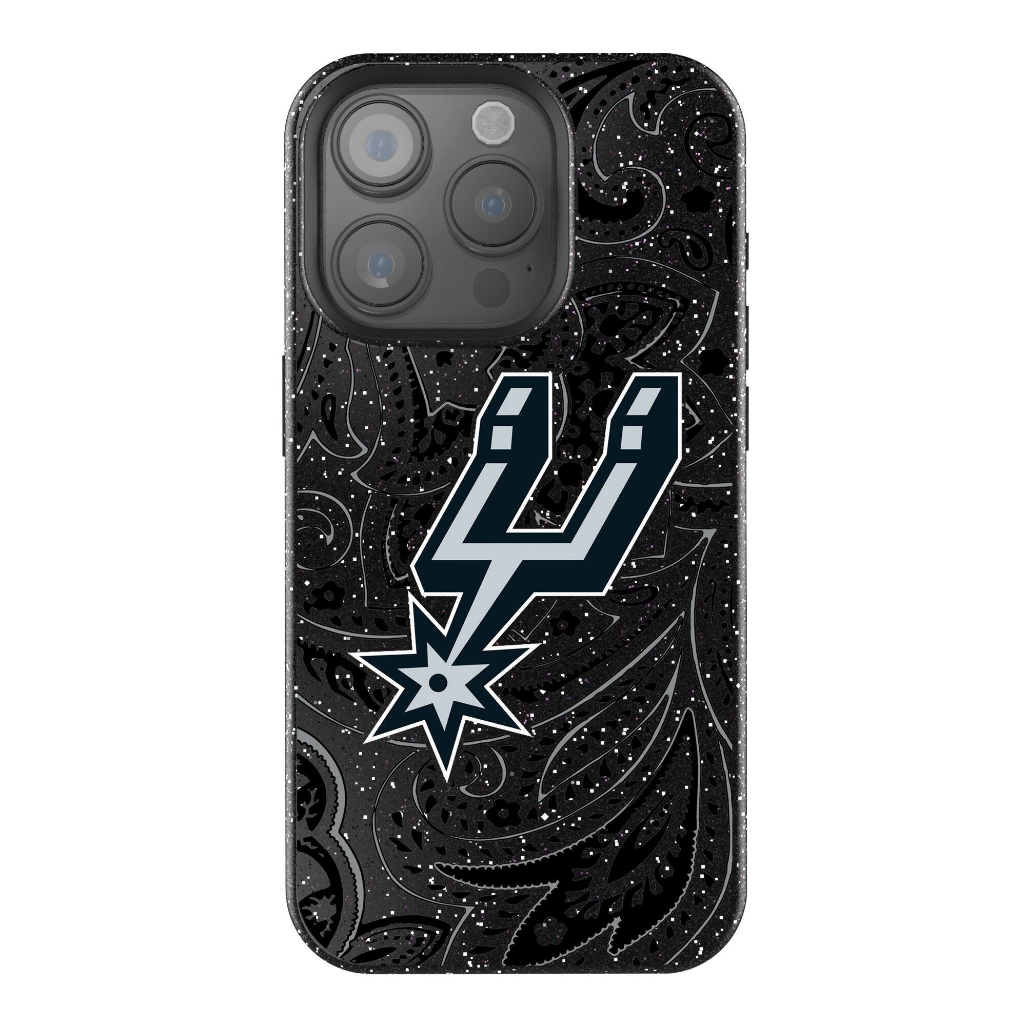 Front. Keyscaper - San Antonio Spurs Paisley Bling iPhone Case - 16 Pro Max - Black.