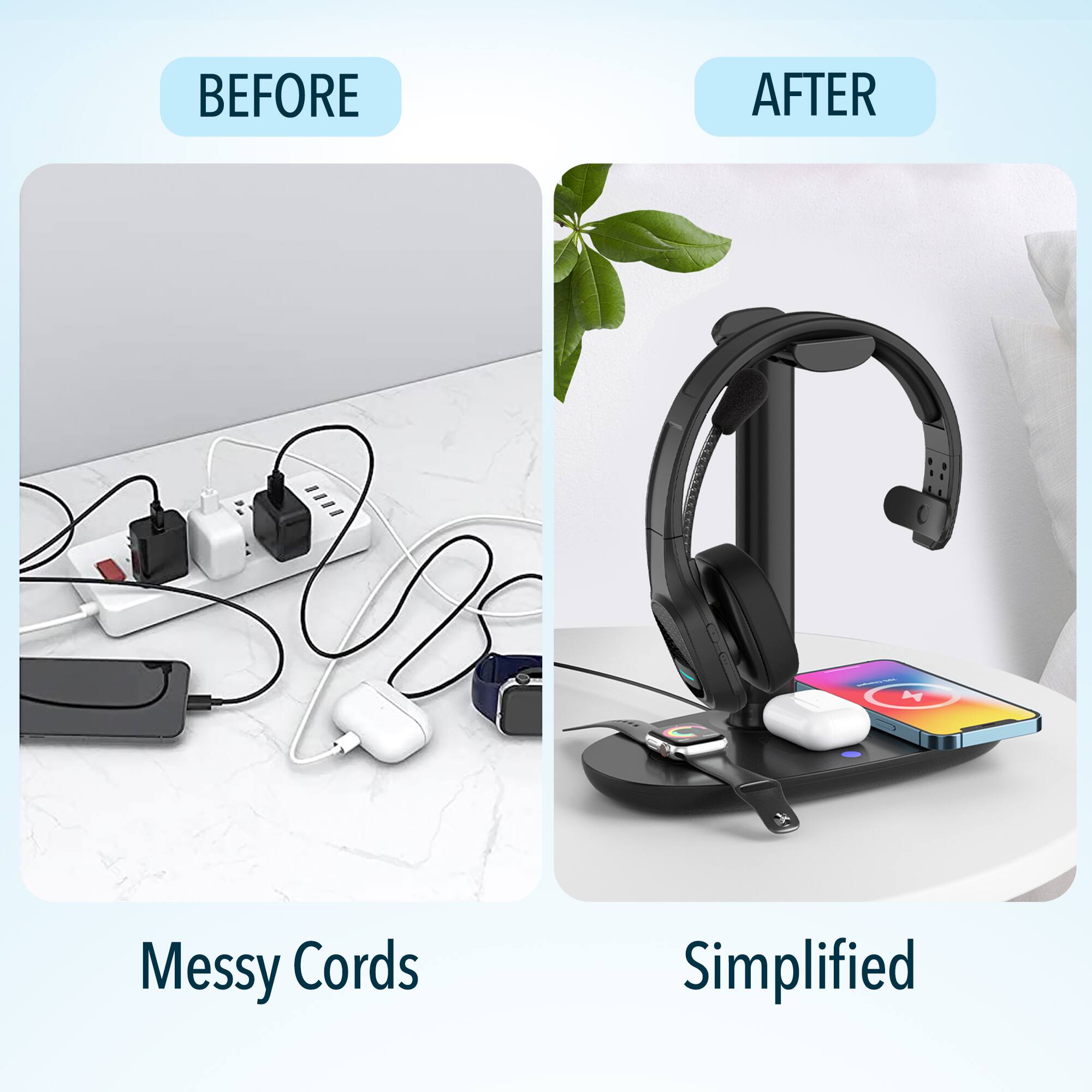 BEFORE AFTER Messy Cords Simplified