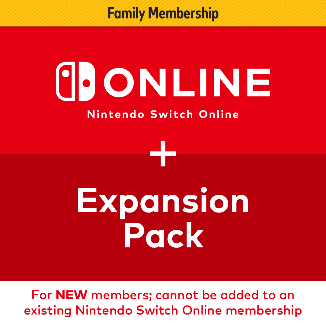 Family Membership ONLINE Nintendo Switch Online + Expansion Pack For NEW members; cannot be added to an existing Nintendo Switch Online membership.