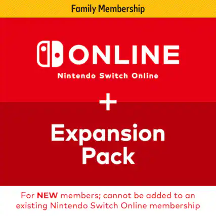 Family Membership ONLINE Nintendo Switch Online + Expansion Pack For NEW members; cannot be added to an existing Nintendo Switch Online membership.