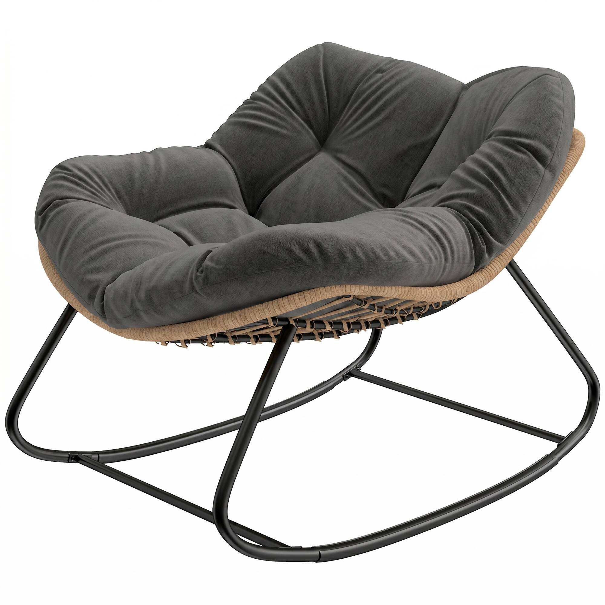 Outsunny - Outdoor Papasan Rocking Chair, Oversized Rocking Egg Chair with Cushion for Garden, Patio - Dark Gray