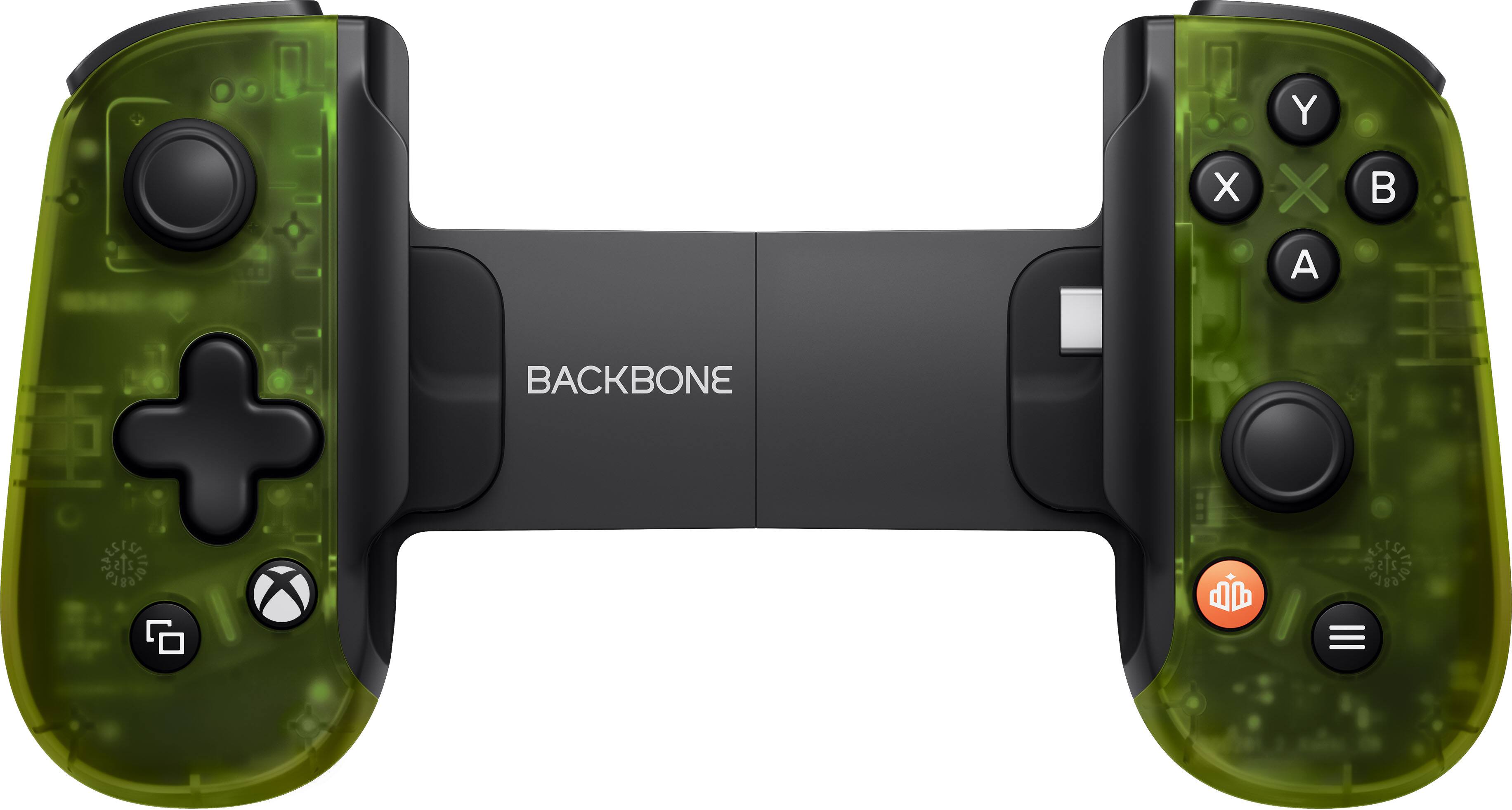 The text on the image reads "Backbone" and "X", which are the names of the two buttons on the controller. The other text appears to be random or unrelated to the image.