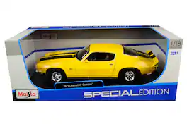 1971 Chevrolet Camaro Yellow with Black Stripes 1/18 Diecast Model Car by Maisto
