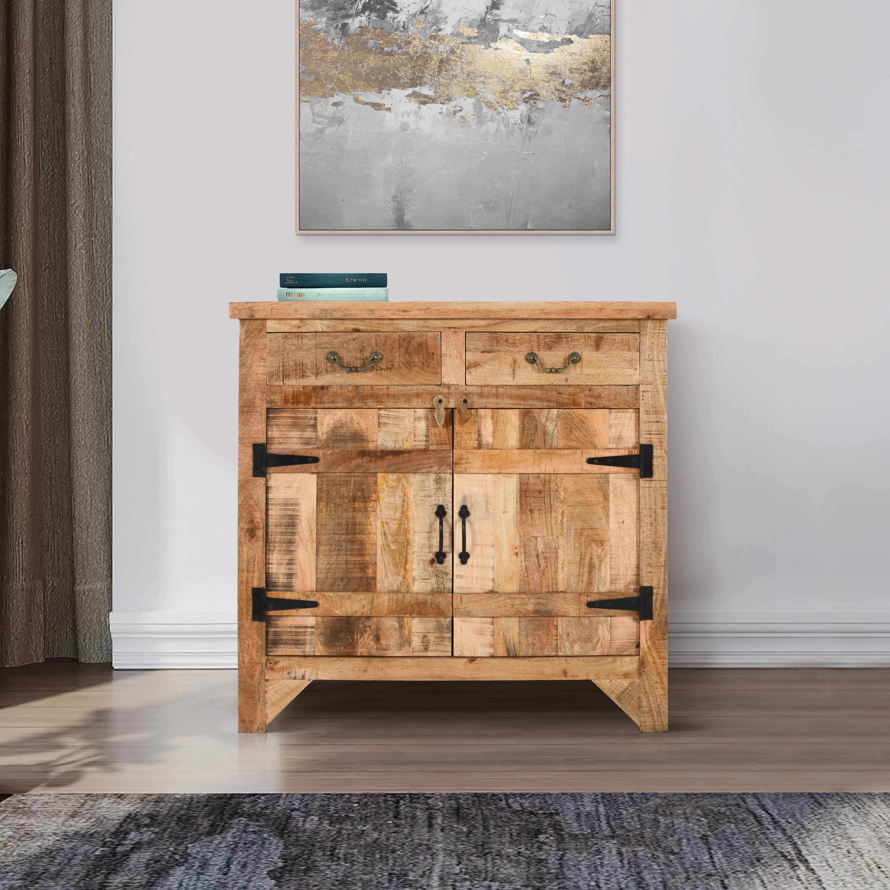 Alt View 10. Manhattan Lane - 39 Inch Artisanal Farmhouse Style 2 Drawer Mango Wood Cabinet Console with 2 Door Storage - Brown.