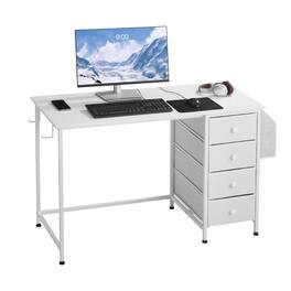 VEVOR - Computer Desk with Fabric Drawers, 47 Inch Reversible Study Work Writing Desk for Modern Home Office Bedroom - White