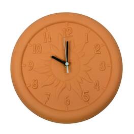 Swim Central - 12" Terra Cotta Embossed Sun Indoor or Outdoor Wall Clock - Orange