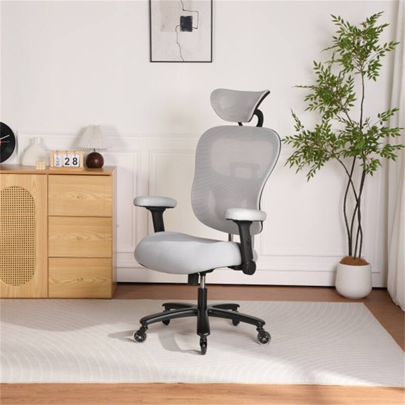 Back. HTUTWOO - 500LBS Big and Tall Office Chair, Mesh Breathable,Adjustable Backrest & Headrest,Adaptive Lumbar Support,2D Flip-Up Arms - Grey.