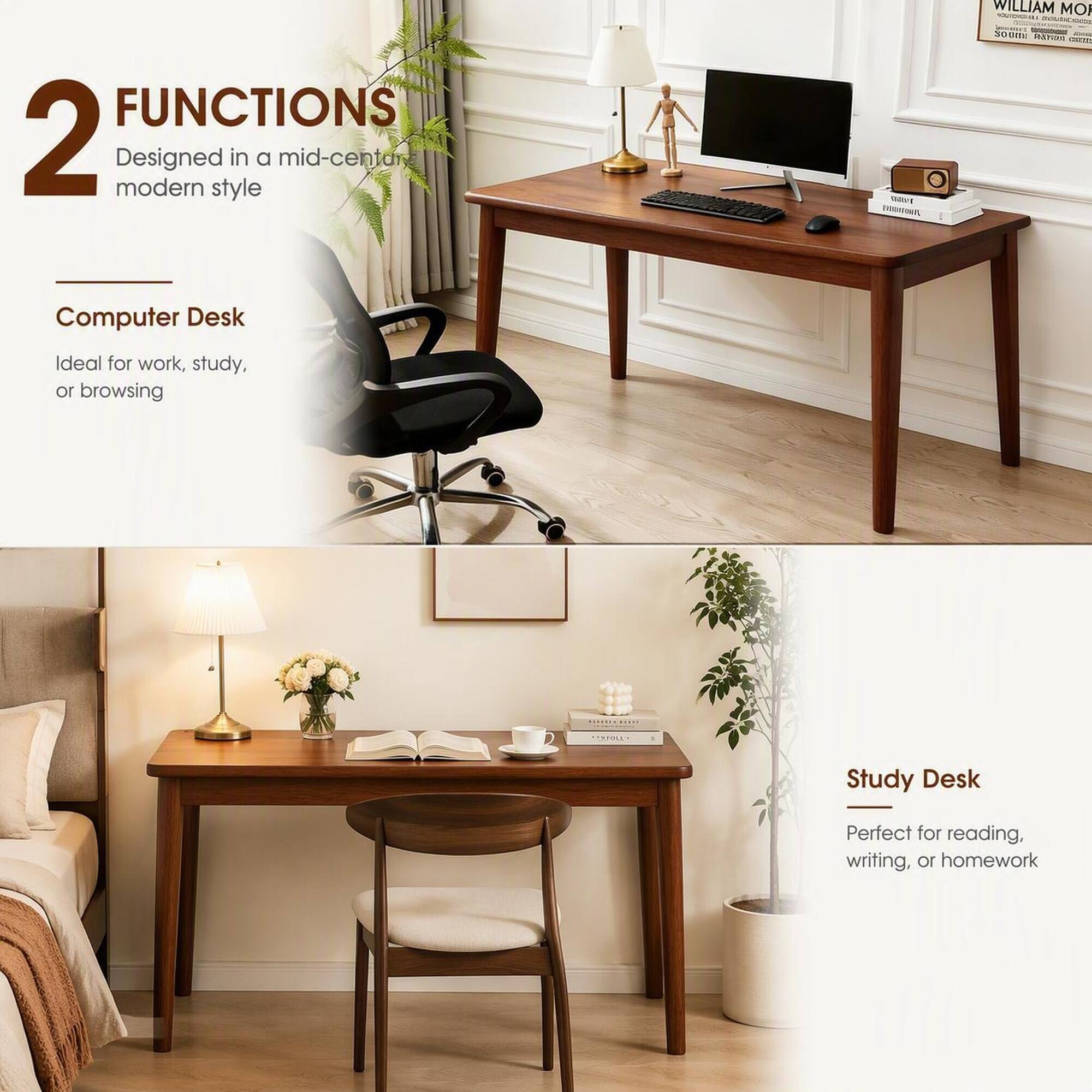 FUNCTIONS  
2  
Designed in a mid-century modern style

Computer Desk  
Ideal for work, study, or browsing

Study Desk  
Perfect for reading, writing, or homework