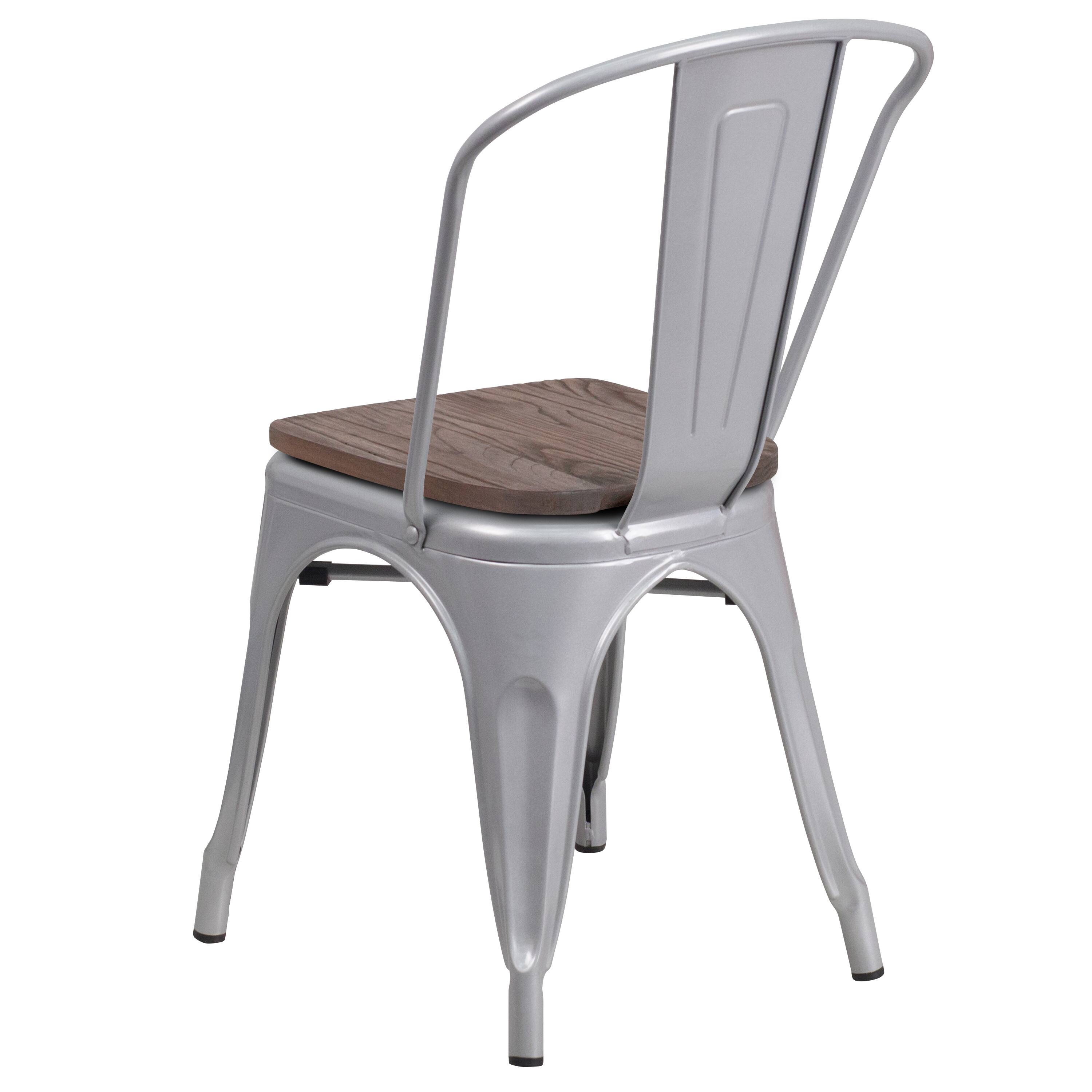 Alt View 8. Emma + Oliver - 4 Pack Metal Stackable Chair with Wood Seat - Silver.