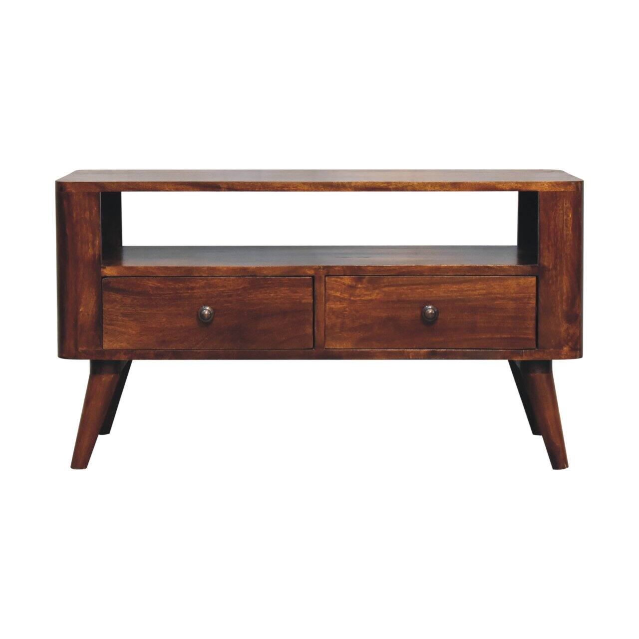 Front. Artisan Furniture - Artisan Furniture Solid Wood Bera Media Unit, 2 Drawers, 1 Open Slot, Dark Brown - Brown.