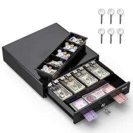 Tera - Cash Register Drawer 13": 4 Bill 5 Coin 2 Media Slots for POS, 330G - Black