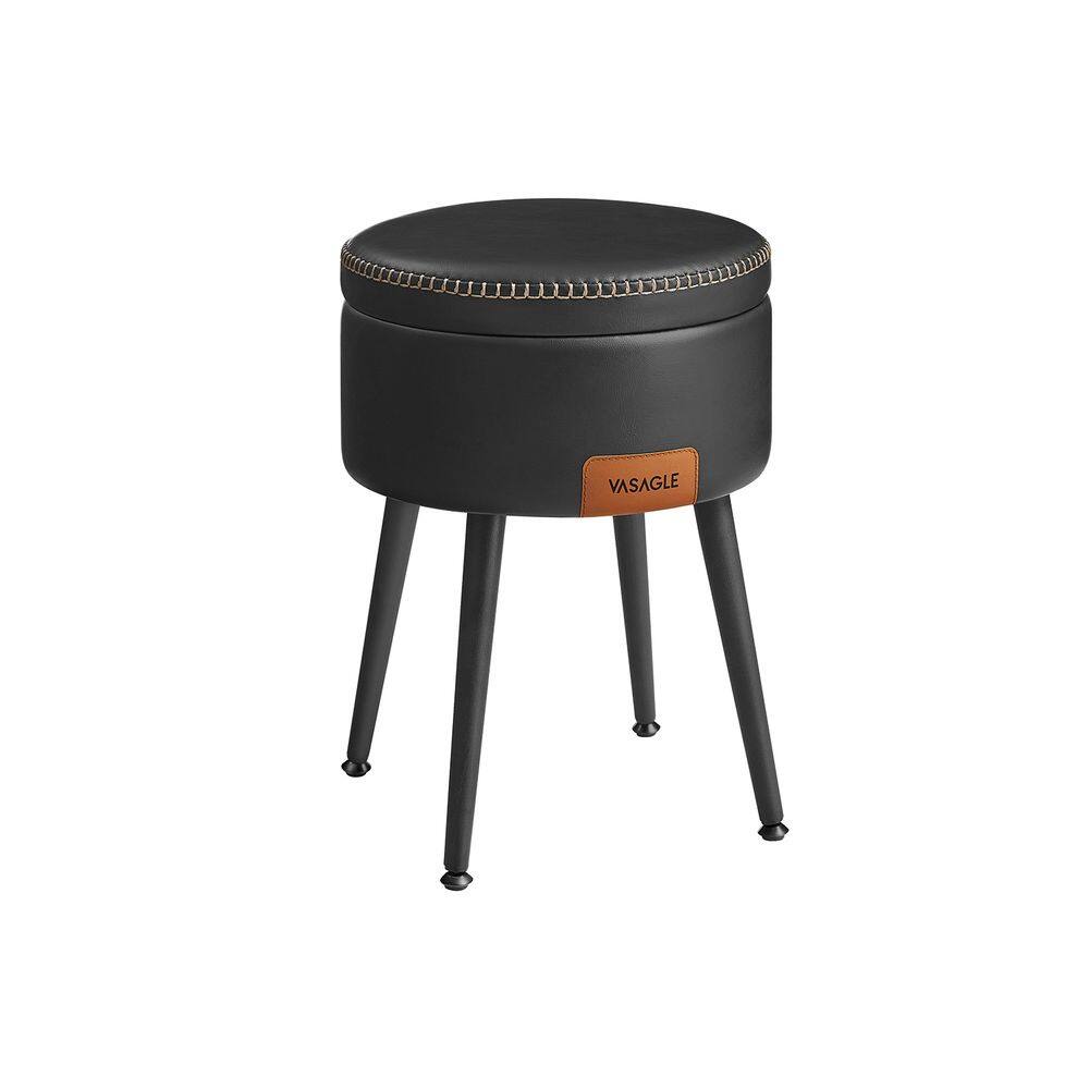 Songmics Home - Storage Ottoman – Round Vanity Stool with Synthetic Leather - Black