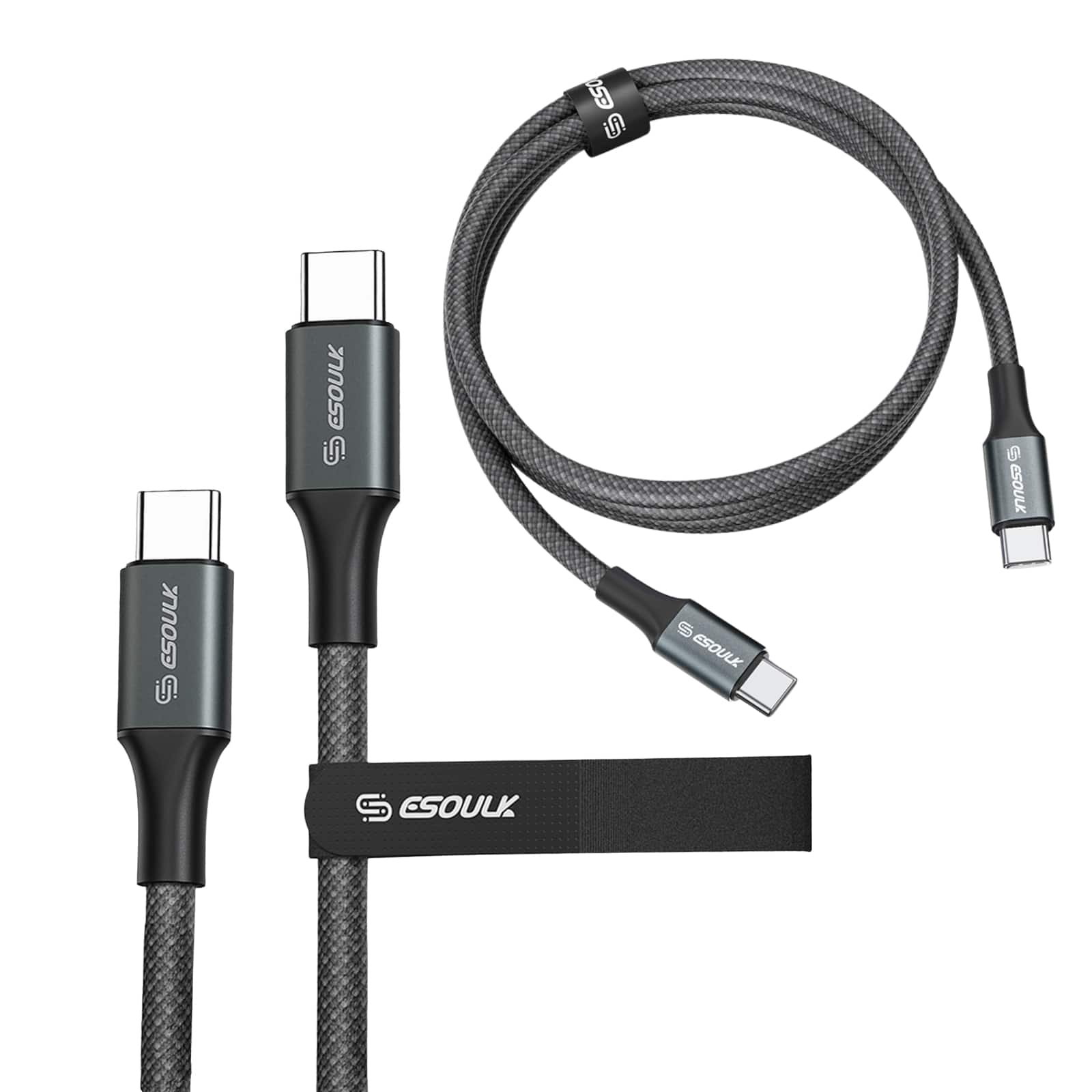Esoulk - 100W USB-C to USB-C Cable, 6' Braided for MacBook, iPad, iPhone 17 Pro Max iPhone Duo - Black