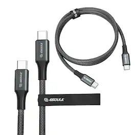Esoulk - 100W USB-C to USB-C Cable, 6' Braided for MacBook, iPad, iPhone 17 Pro Max iPhone Duo - Black