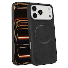 Dteck - Magnetic Textured PU Leather Case for Apple iPhone 17 Pro Max, Shockproof Hybrid Protective Cover Raised Edge Protection - Black