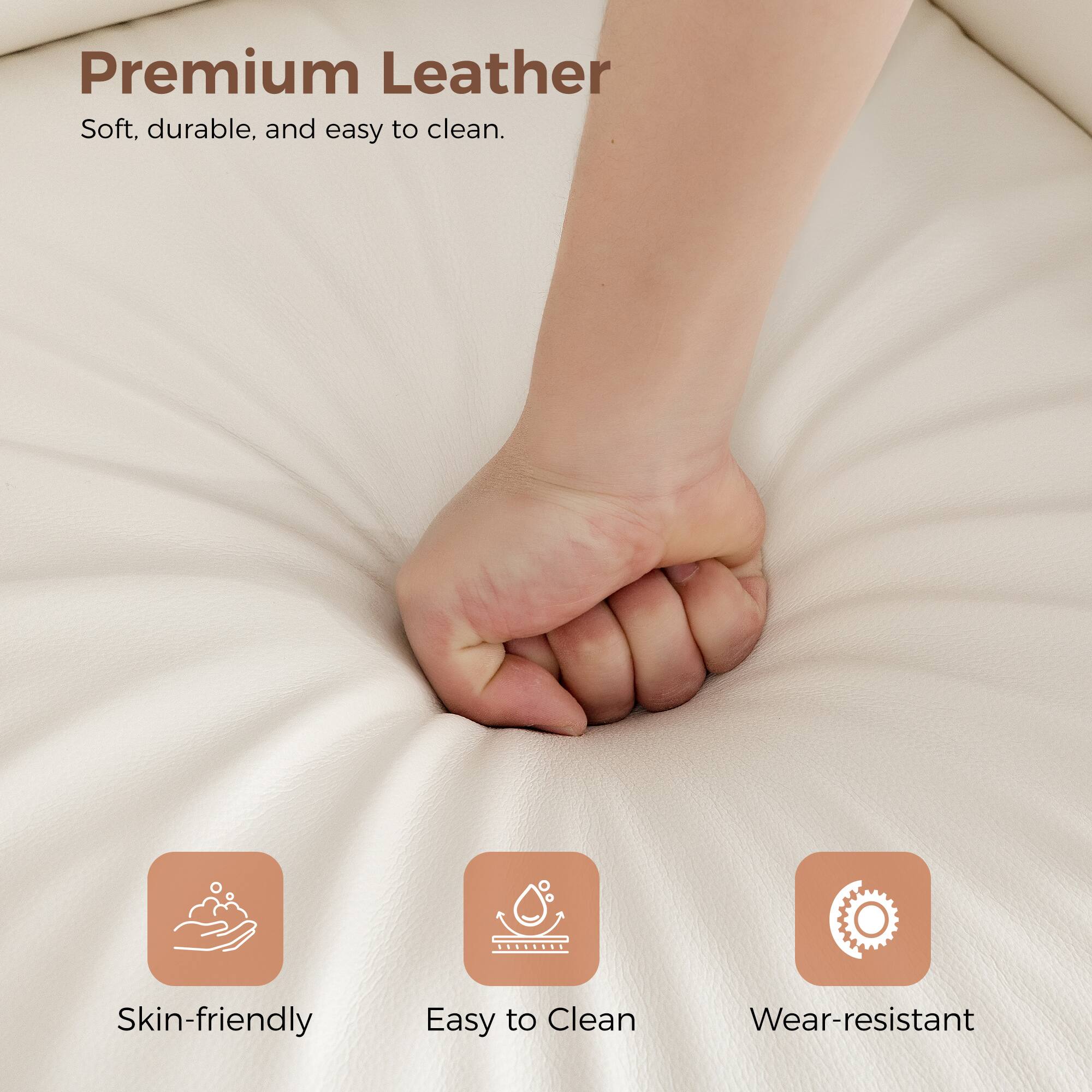 Premium Leather  
Soft, durable, and easy to clean.  

CA.G.S.  
Skin-friendly  
Easy to Clean  
Wear-resistant