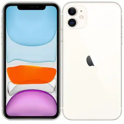 Front. Apple - iPhone 11 A2111 (Fully Unlocked) 128GB w/ Pre-Installed Tempered Glass - White.