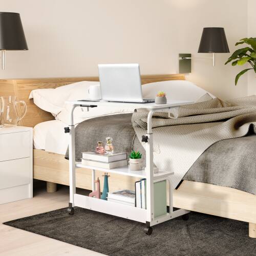 Alt View 8. Winado - 31.5" Portable Rolling Desk Mobile Laptop Table on Wheels Height Adjustable Standing Desk with 2 AC Outlets/3 USB Ports - White.