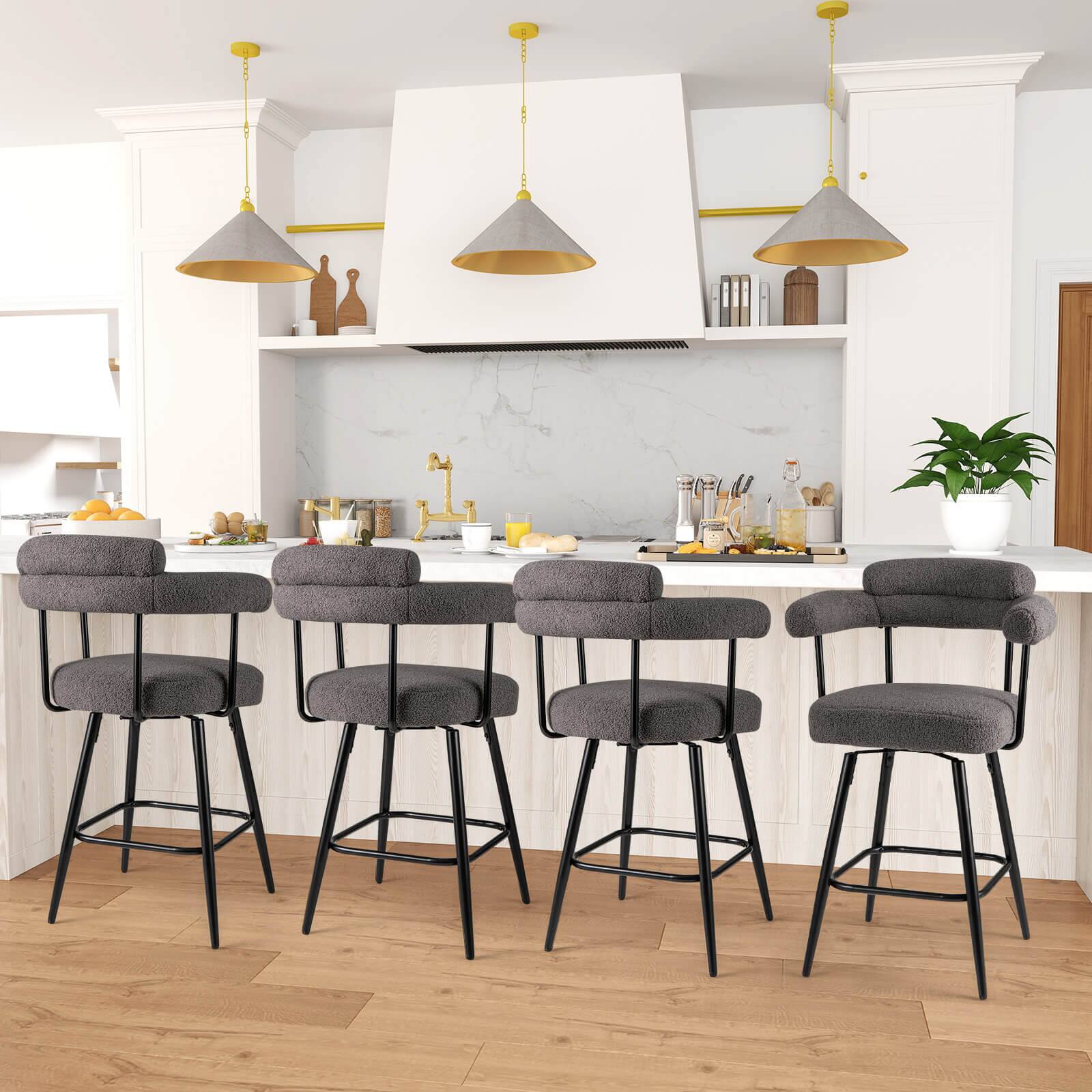 Alt View 1. Costway - Costway 27" Swivel Bar Stool Set of 4 with Curved Back & Arms & Metal Legs & Footrest - Gray.