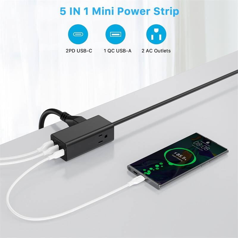 5 IN 1 Mini Power Strip
2PD USB-C
1 QC USB-A
2 AC Outlets
08:08
85.5%